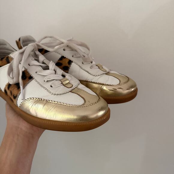 Boden Erin Retro Tennis Sneaker Femme Blanche Leopard - Picture 2 of 7